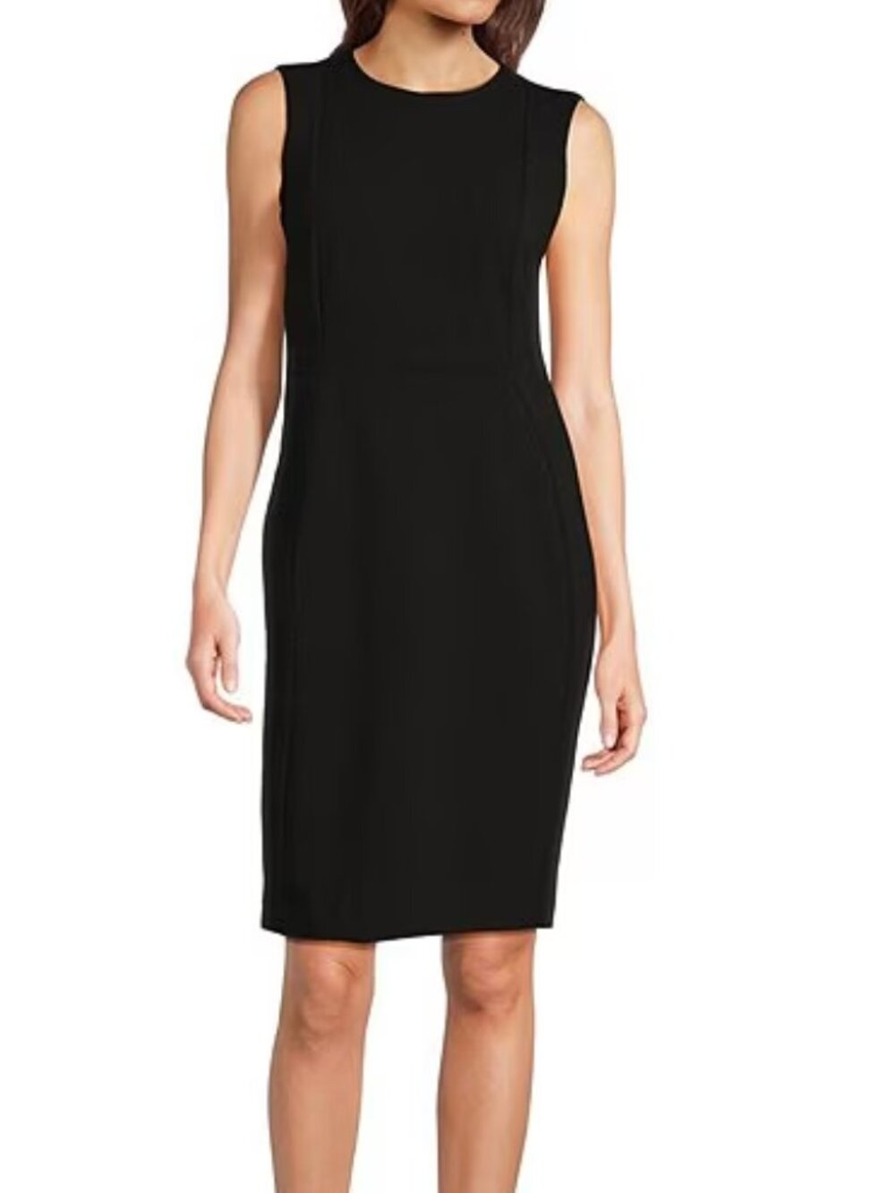 Calvin Klein Sleeveless Scuba Crepe Crew Neck Sheath Office Dress Size 2 Black